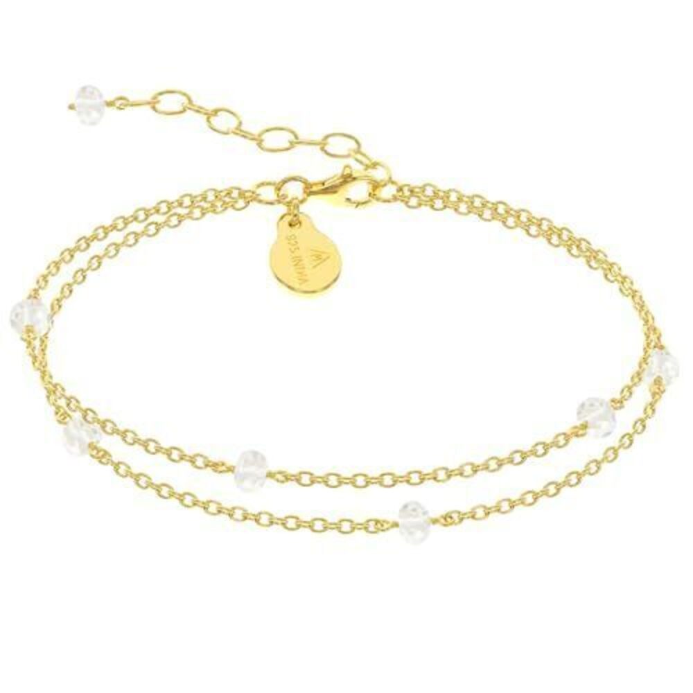 3672 Clear Quartz Bracelet , Certified 925 Sterling Silver with Plated 18K